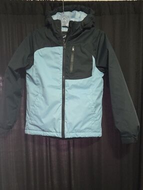 Kids Two-Tone Light Blue and Black Insulated Hooded Puffer Jacket